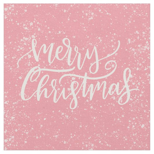 Elegant modern Roze Snowy Merry-kerstscript Stof (Close Up)