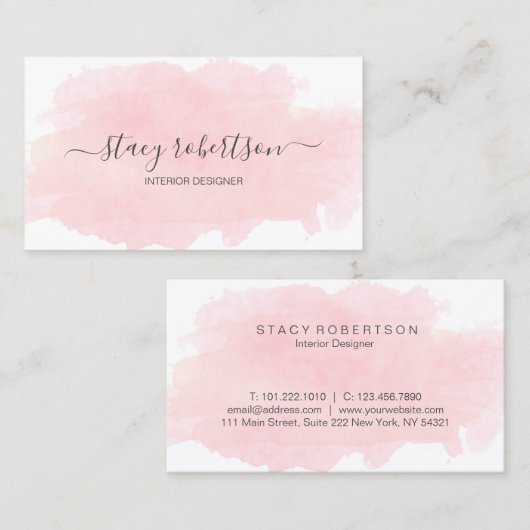 Elegant modern roze waterverf interieurontwerper visitekaartje (Voorkant / Achterkant)
