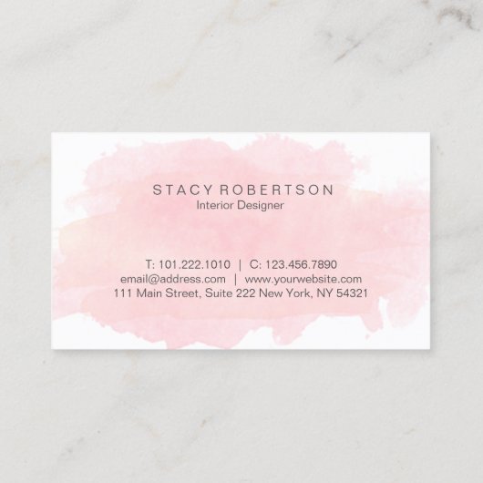 Elegant modern roze waterverf interieurontwerper visitekaartje (Achterkant)