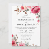 Elegant Modern Roze Waterverf Roos Bloemen Huwelij Kaart (Voorkant)