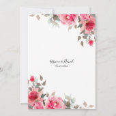 Elegant Modern Roze Waterverf Roos Bloemen Huwelij Kaart (Achterkant)