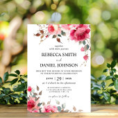 Elegant Modern Roze Waterverf Roos Bloemen Huwelij Kaart