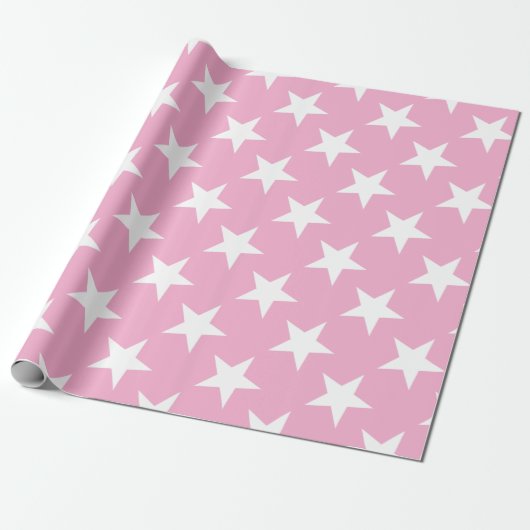 Elegant Modern Roze Wit Sterren Leuk Design Gift Cadeaupapier (Uitgerold)