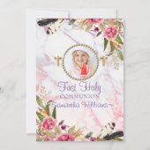 Elegant Modern Rozen Blush Photo First Communtion Kaart (Achterkant)