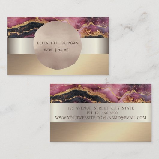 Elegant modern, Rozen gouden cirkel Bourgondië Mar Visitekaartje (Voorkant / Achterkant)