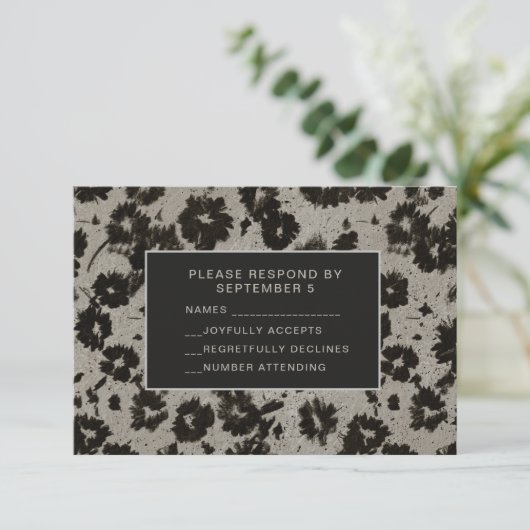 Elegant Modern RSVP Card Wedding Silver Black Kaartje (Staand voorkant)