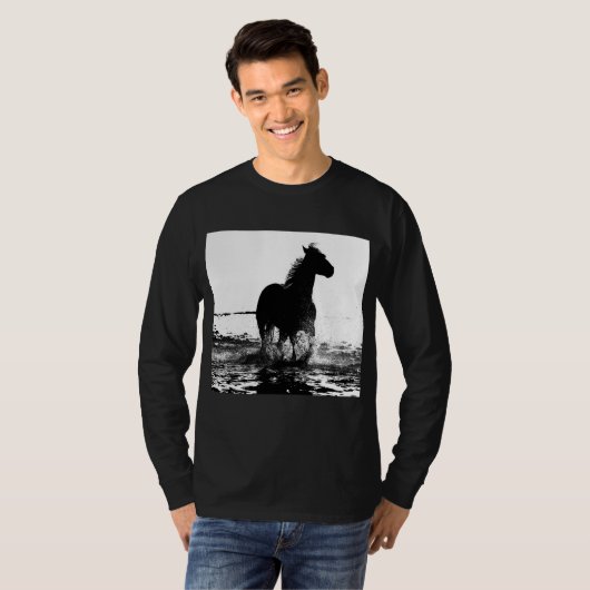 Elegant Modern Running Horse Pop Art Sjabloon T-shirt (Voorkant volledig)