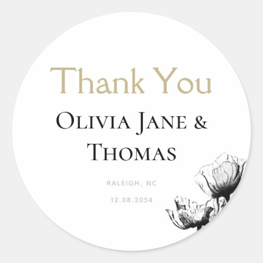 Elegant modern Rustic Gold Black Floral Wedding Ronde Sticker (Voorkant)