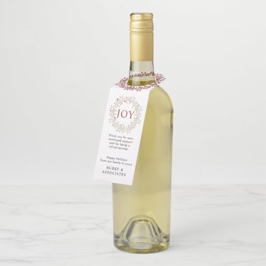 Elegant modern Rustic Wreath Joy Holiday Business Flessenhanger (Schuin)