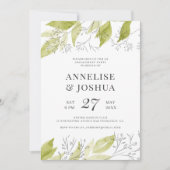 Elegant modern rustiek groen en wit verloving kaart (Voorkant)