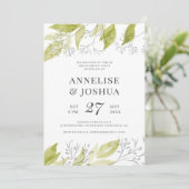 Elegant modern rustiek groen en wit verloving kaart (Staand voorkant)