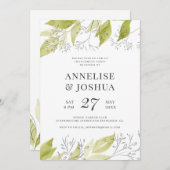 Elegant modern rustiek groen en wit verloving kaart (Voorkant / Achterkant)