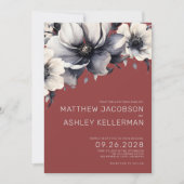 Elegant Modern Rustiek Herfst Rood Bloemen Bruilof Kaart (Voorkant)