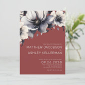 Elegant Modern Rustiek Herfst Rood Bloemen Bruilof Kaart (Staand voorkant)