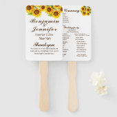 Elegant Modern Rustiek Zonnebloem Trouwprogramma Handwaaier (Voorkant en achterkant)