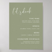 Elegant & Modern Sage Green bruiloft Bar menu Poster (Voorkant)
