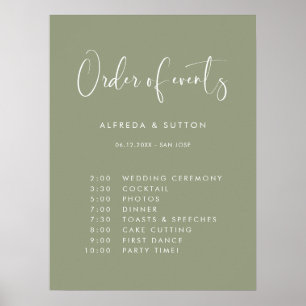 Elegant Modern Sage Green bruiloft Orde van evenem Poster