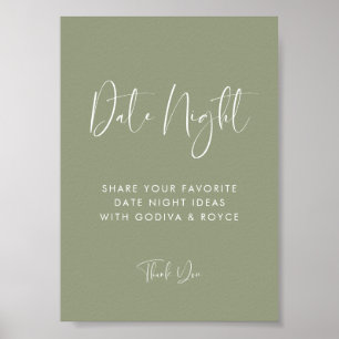 Elegant & Modern Sage Green Date nacht ideeën teke Poster