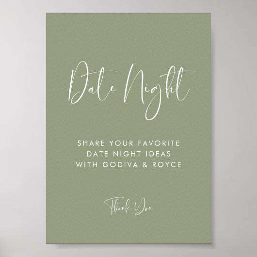 Elegant & Modern Sage Green Date nacht ideeën teke Poster (Voorkant)