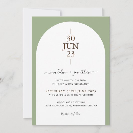 Elegant Modern Sage Green door Foto Wedding Invdin Kaart (Voorkant)