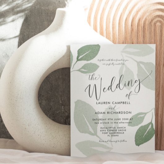 Elegant Modern Sage Green Foliage Wedding Kaart