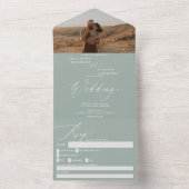Elegant modern sage green foto bruiloft all in one uitnodiging (Binnen)