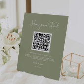 Elegant & modern Sage Green Honeymoon Fonds QR Cod Reclamebord Met Voetstuk