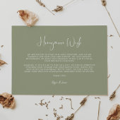 Elegant & modern sage green Honeymoon wish Informatiekaartje