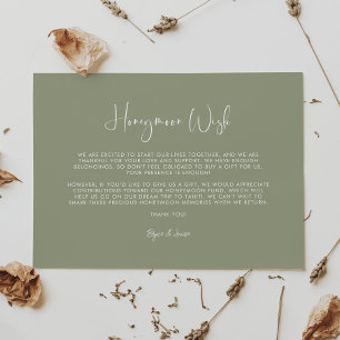 Elegant & modern sage green Honeymoon wish Informatiekaartje