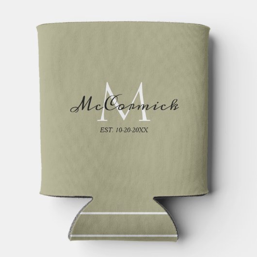 Elegant Modern Sage Green Monogram Wedding Favor Blikjeskoeler (Achterkant)