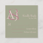 Elegant Modern Sage Green & Pink Wedding Response Informatiekaartje (Voorkant)