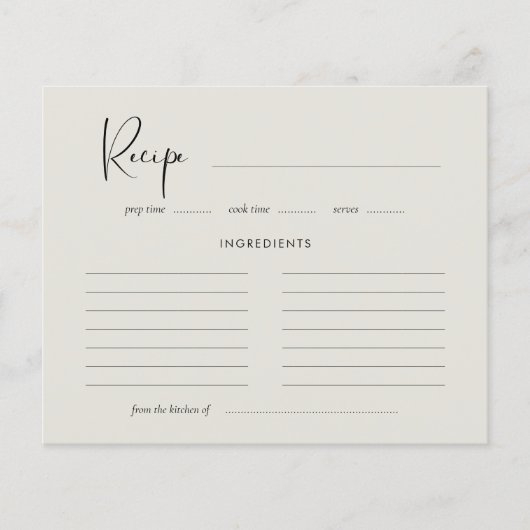 Elegant & modern Sage green recept card (Voorkant)