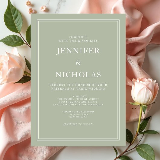 Elegant Modern Sage Green Wedding Kaart