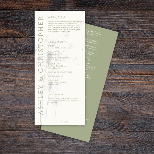 Elegant Modern Sage Green Wedding Programmakaart