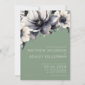 Elegant Modern Sage Groen Bloemen Bruiloft Kaart (Voorkant)