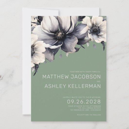 Elegant Modern Sage Groen Bloemen Bruiloft Kaart (Voorkant)