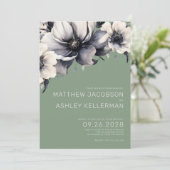 Elegant Modern Sage Groen Bloemen Bruiloft Kaart (Staand voorkant)