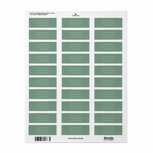Elegant Modern Sage Groen Bruiloft Retouradres Etiket (Full Sheet)