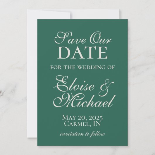 Elegant Modern Sage Groen Bruiloft Save the Date (Voorkant)