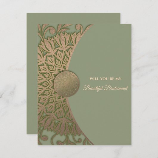 Elegant Modern Sage groen goud bruidsmeisje voorst Kaart (Voorkant / Achterkant)