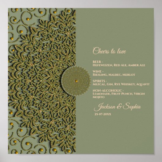 Elegant Modern Sage groen & goud klassiek menubord Poster (Voorkant)