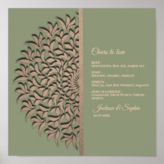 Elegant Modern Sage groen & goud klassiek menubord Poster (Voorkant)