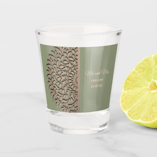 Elegant Modern Sage groen goud mandala etnisch Shot Glas (Voorkant)