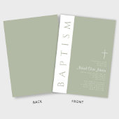 Elegant Modern Sage Groen Kruis Doop Kaart