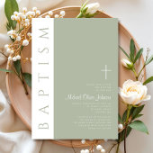 Elegant Modern Sage Groen Kruis Doop Kaart