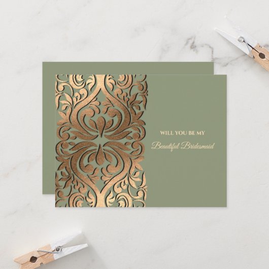 Elegant Modern Salie groen & goud Faux Gold Luxe Kaart (Voorkant / Achterkant in situ)