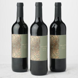 Elegant Modern Salie groen & goud Faux Gold Luxe Wijn Etiket