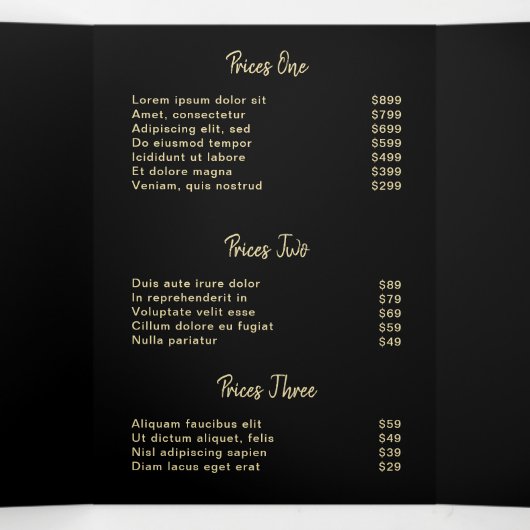 Elegant Modern Salon Black Gold Trifold Brochure Drieluik Kaart (Binnenkant midden)