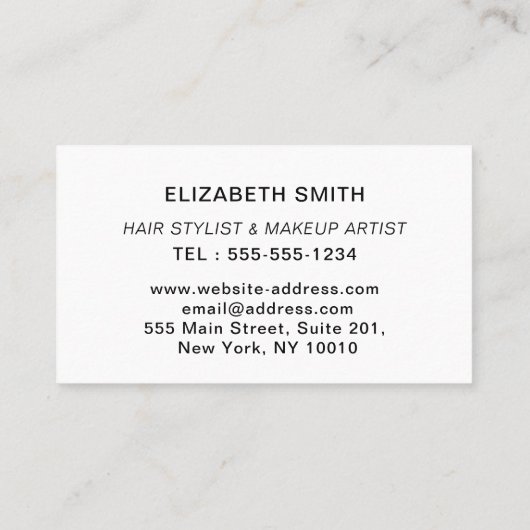 Elegant Modern Salon Haarstylist Fotoscript Visitekaartje (Achterkant)