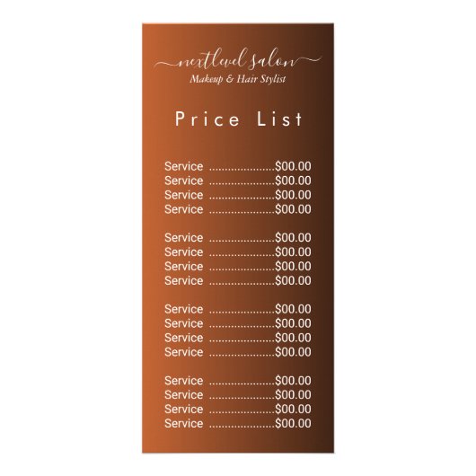 Elegant Modern Salon Price List Rack Card  Reclamekaart (Voorkant)